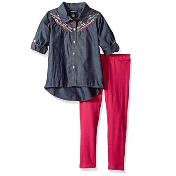 NEW Limited Too 2 Piece Set Outfit Chambray Rolled Sleeve Top Leggings Pants 4T - Picture 1 of 2
